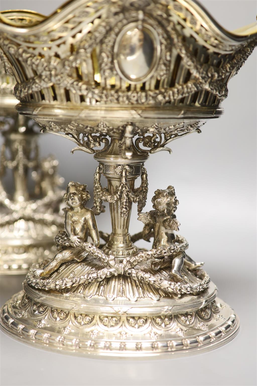 A good ornate pair of late 19th/early 20th century German pierced 800 standard white metal comports by Posen,